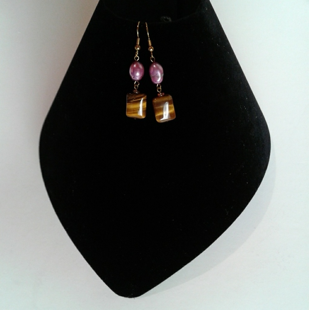 Tiger Eye and Purple Pearl Earring